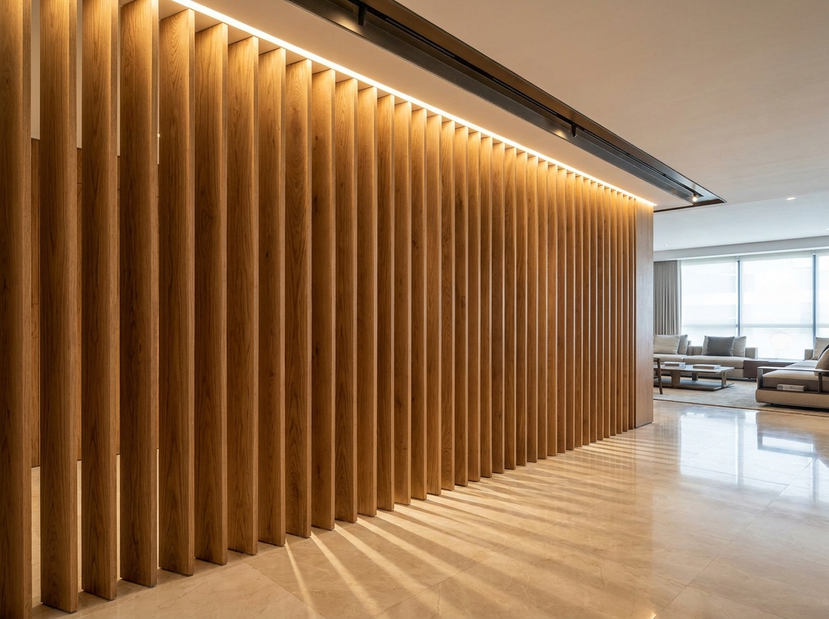 Перегородка из деревянных реек из массива дуба